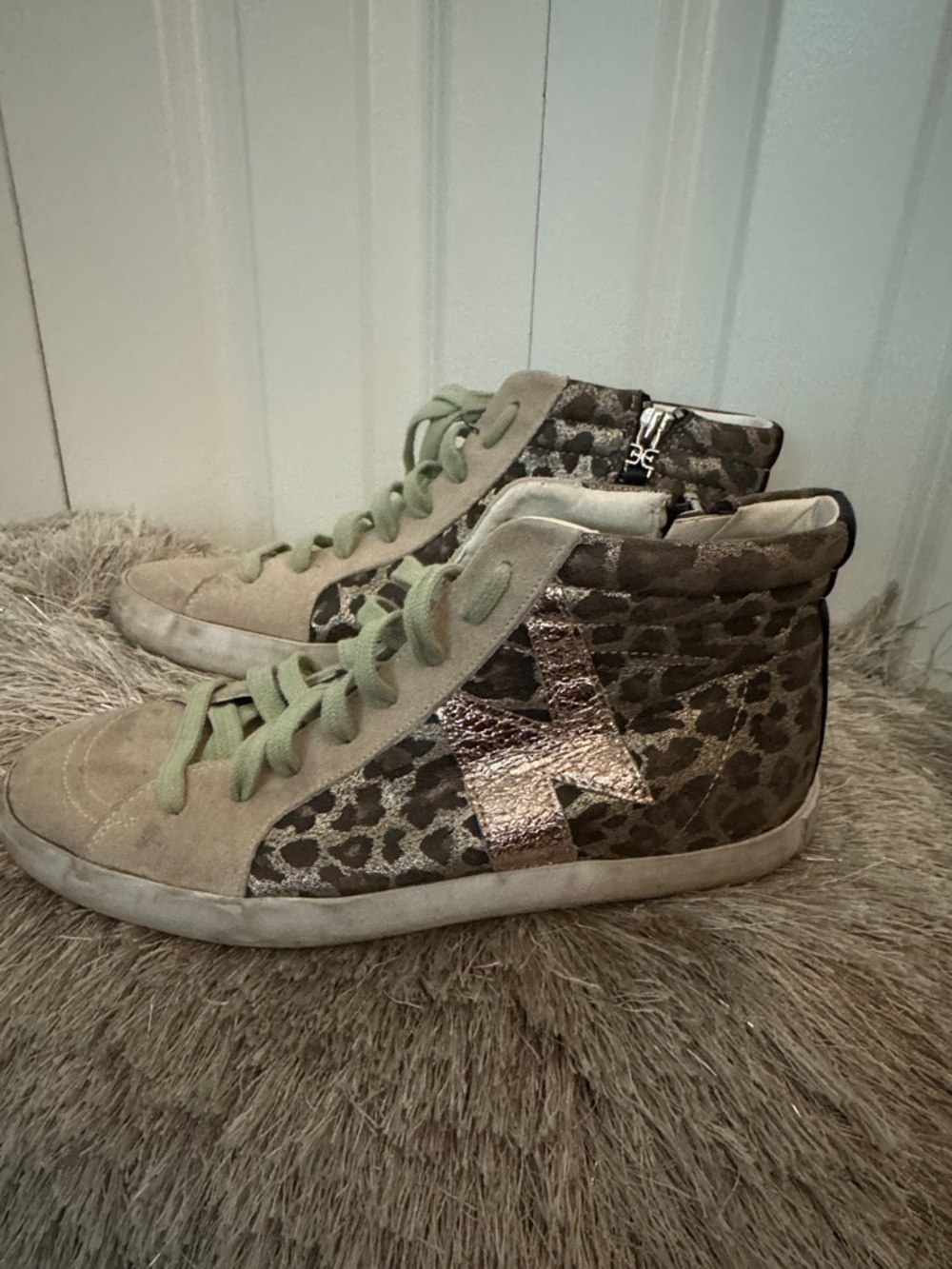 Sam Edelman Leopard High-Top Sneakers with Rose Gold Star